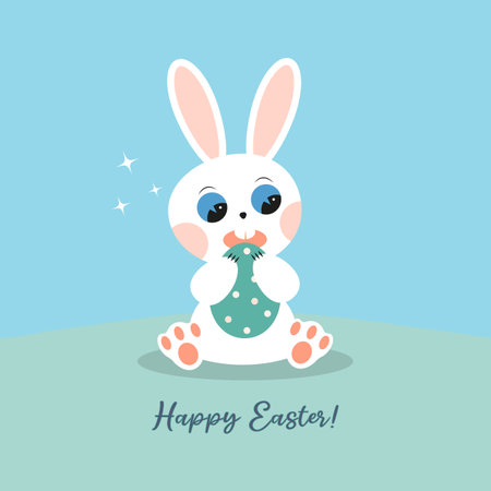 Cute cartoon bunny with easter eggのイラスト素材