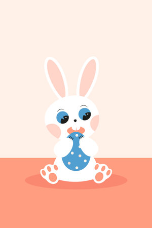 Cute cartoon bunny with easter eggのイラスト素材