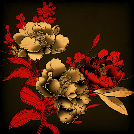 Grunge floral background with peony flowersの素材
