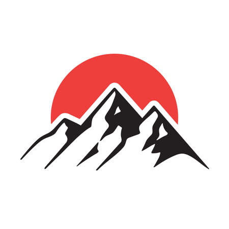 Mountains silhouette outdoor - concept emblem graphic design vector illustration. Climbing mountaineering creative badge sign on white background.のイラスト素材