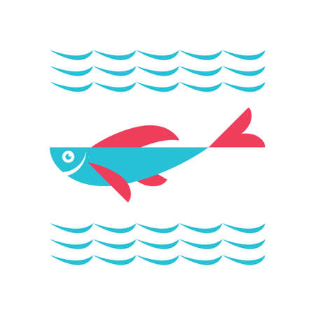 Fish and sea water waves - concept icon sign vector illustration.のイラスト素材