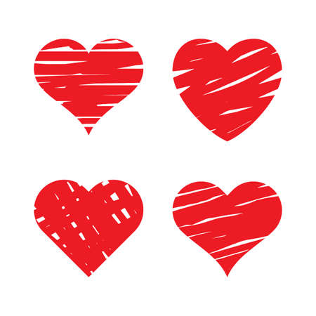 Red hearts set - icon concept illustration. Hand drawn brush sketch. Love sign. Valentine's Day creative symbol.のイラスト素材