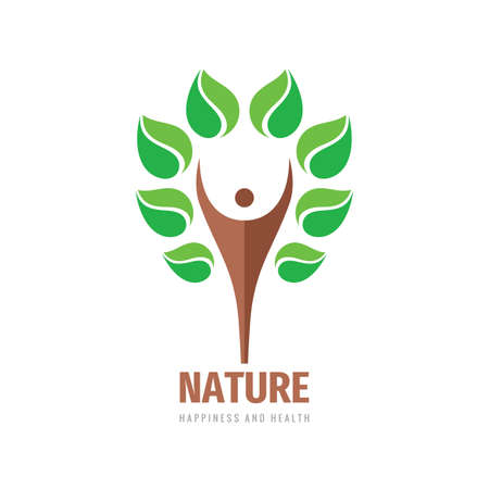 Nature vector logo design. Tree with green leaves sign. Happiness and health.のイラスト素材