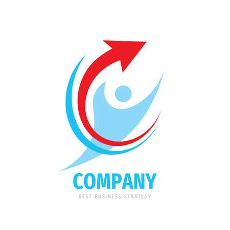 Business company strategy vector logo design. Stylized human silhouette with arrow. Progress sign.のイラスト素材