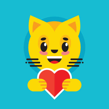 Kawaii cat with red heart. Vector illustration.のイラスト素材