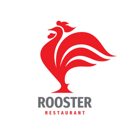 Rooster logo design. Chicken restaurant vector sign. Red cock symbol.のイラスト素材
