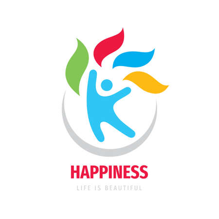 Happiness vector logo design. Positive human with leaves. Health care symbol. Beautiful life.のイラスト素材
