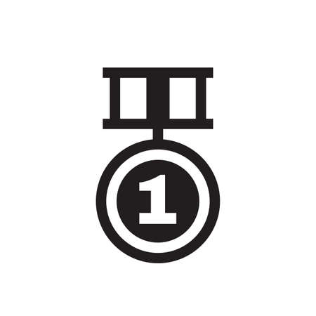 Medal award icon design vector illustration. Reward black sign. Champion. First place symbol.のイラスト素材