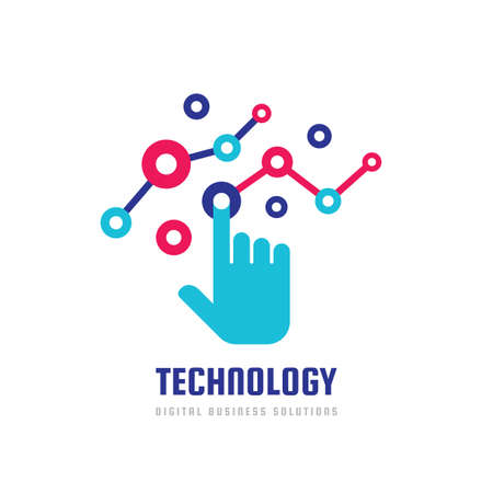 Digital business solutions - concept banner design. Human hand touch screen logo sign. Vector illustration.のイラスト素材