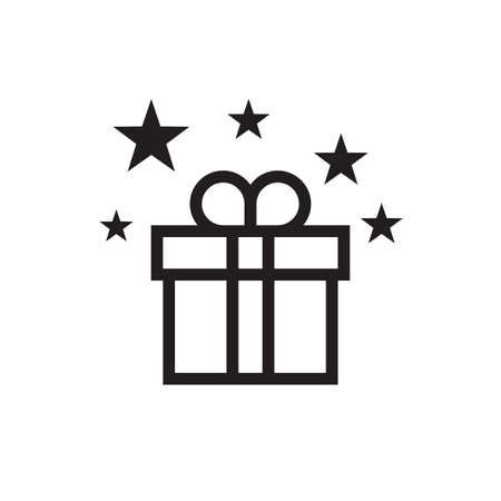 Gift box black icon in line art style. Present surprise sign. Special give away package. Concept vector illustration.のイラスト素材
