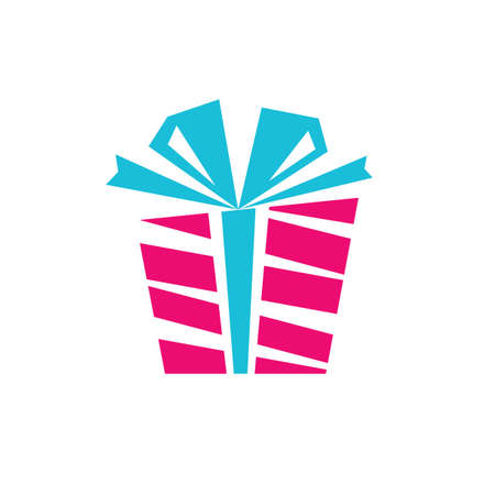 Gift box with ribbon concept design. Present icon. Surprise sign. Special give away package. Vector illustration.のイラスト素材
