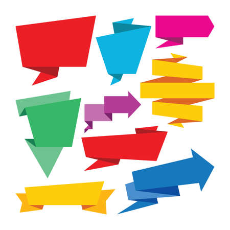 Origami banners set - vector illustration. Creative collection. Abstract geometric message sticker. Concept design.のイラスト素材