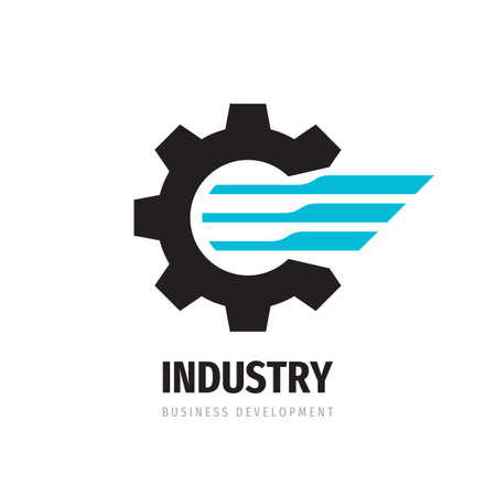 Industry technology - vector logo template design. Gear with wing concept sign. SEO icon.のイラスト素材