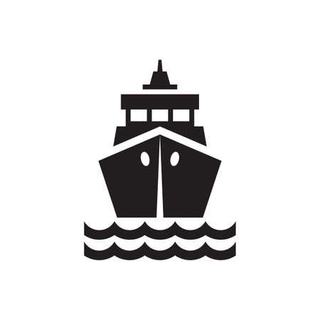 Ship front - black icon design. Marine sail boat transport sign symbol. Vector illustration.のイラスト素材