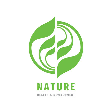 Nature concept logo design. Health & development creative sign. Green leaves symbol. Organic product. Vector illustration.のイラスト素材