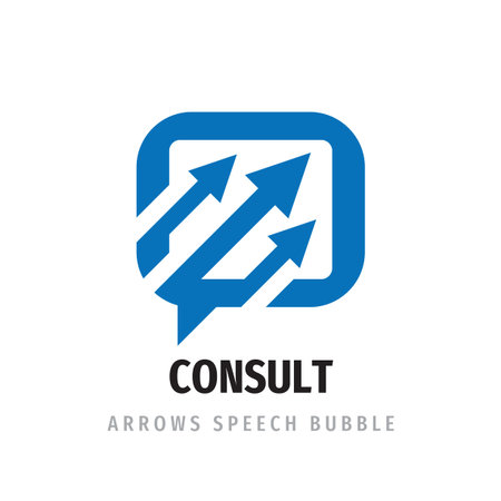 Consult concept logo design. Message communication logo sign. Speech bubble symbol logo. Vector...