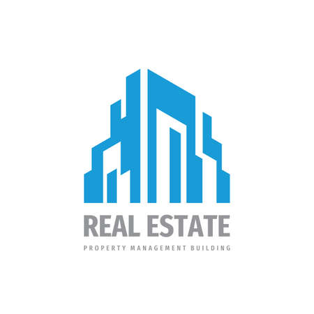 Building construction logo template design. Property management sign. Real estate symbol. House city icon. Vector illustration.のイラスト素材