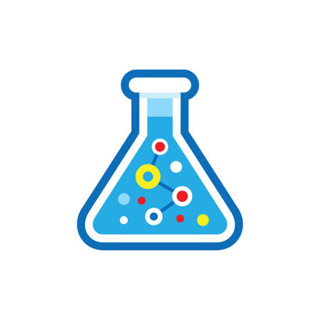 Flask laboratory glass icon flat design. Test tube concept vector sign.のイラスト素材