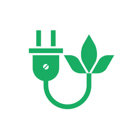 Green energy power - concept sign. Electric plug and nature leaves symbol design. Vector illustration.のイラスト素材