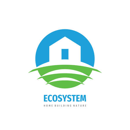 Ecosystem house concept logo template design. Ecologiacl green farm sign. Eco home symbol. Vector illustration.のイラスト素材