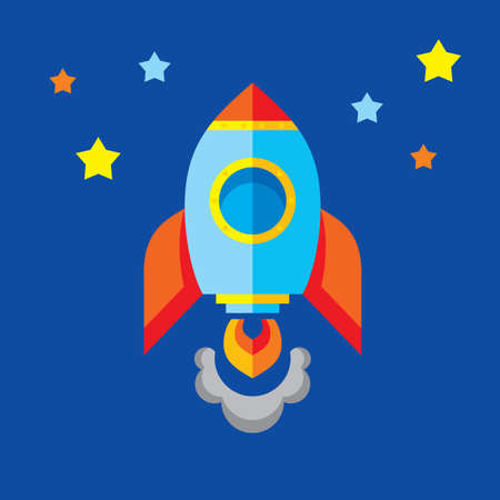 Rocket icon. Flat style vector illustration. Spaceship sign graphic design. Start up business concept banner.のイラスト素材