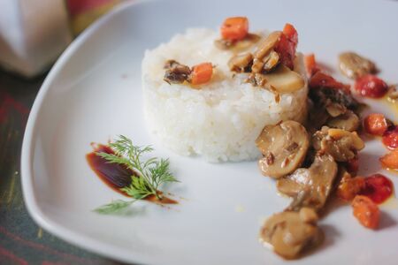 Mushrooms with the riceの写真素材