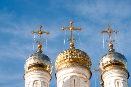 Domes of ortodox church over the blue sky, Russia, Ryazan Kremlinの写真素材
