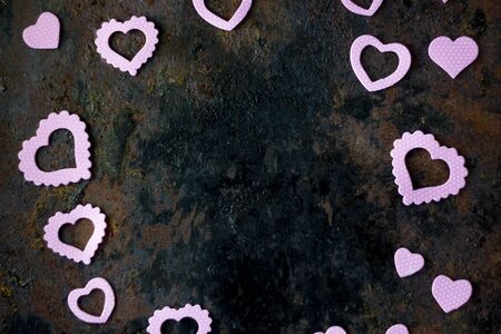 Valentines day frame - board of purple heartsの写真素材