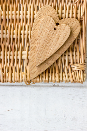 Two wooden hearts - big and small oneの写真素材
