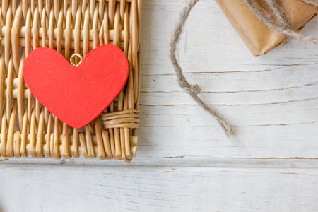 Red heart on wooden background - Valentines day concept