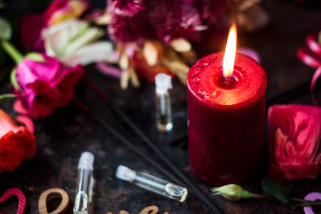 Scented candle for Valentine's day background concept.の写真素材