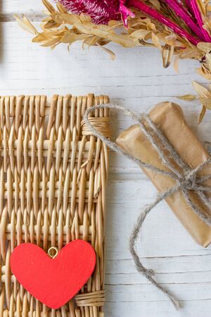 Red heart and gift on Valentine's day.の写真素材