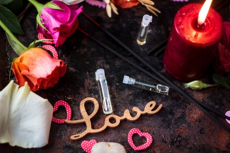 LOVE letters on Valentine's day background black color.の写真素材