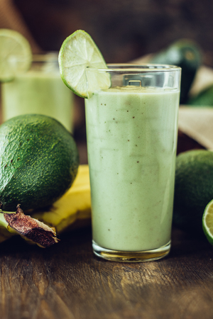 Avocado and banana smoothie - detox and healthy smoothie.の写真素材