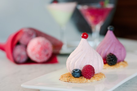 White soufle cake on white ceramic plate at restaurant.の写真素材