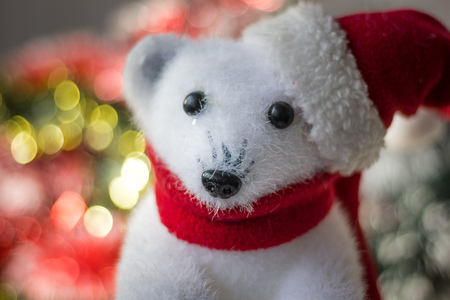 White bear toy as christmas decoration, with santa hatの写真素材