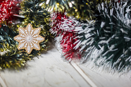 Snowflake on the christmas tree as holyday decoration.の写真素材