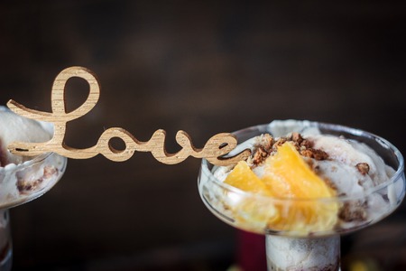 Valentines day dessert with LOVE letters.の写真素材