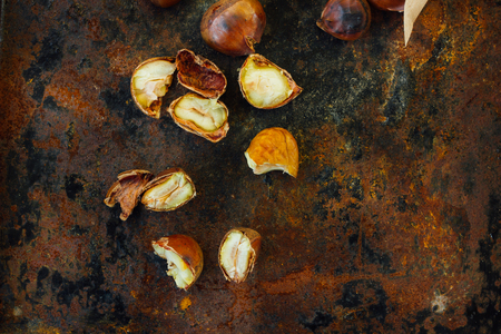 Peeled roasted chestnutsの写真素材