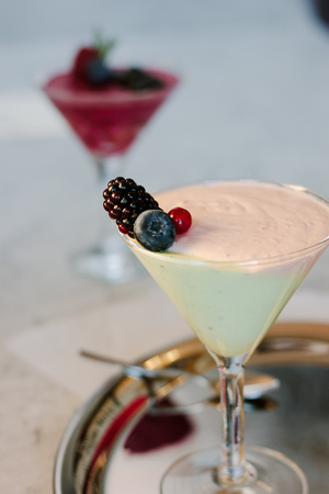 Sweet mousse dessert with berries in a glassの写真素材