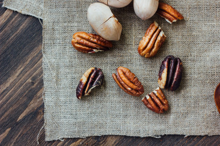 Pecan nuts on cloth