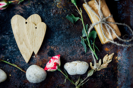 Valentine's day background - two wooden hearts together