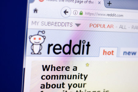 Ryazan, Russia - March 01, 2018 - homepage of popular service Reddit.com on a display of PC