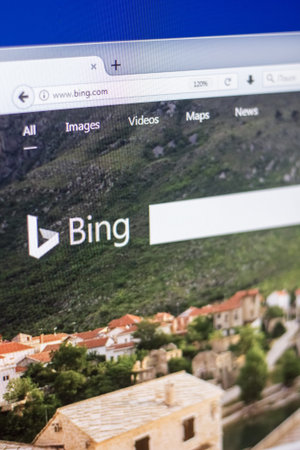 Ryazan, Russia - March 01, 2018 - Homepage of Bing - search engine service on a display of PC, web...