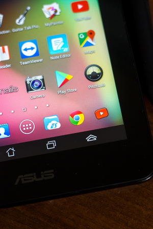 Ryazan, Russia - March 21, 2018 - Google Chrome app icon on a display of tablet PC.のeditorial素材