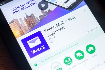 Ryazan, Russia - March 21, 2018 - Yahoo Mail app on a display of tablet PCのeditorial素材
