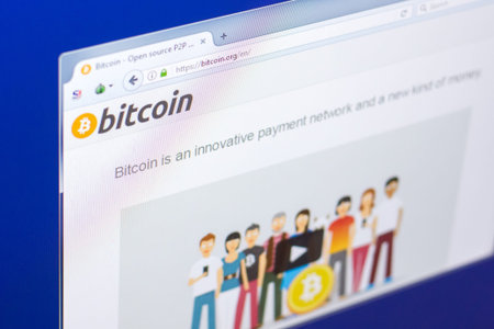 Ryazan, Russia - March 29, 2018 - Homepage of Bitcoin cryptocurrency on the display of PC, web...