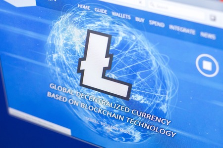 Ryazan, Russia - March 29, 2018 - Homepage of Litecoin cryptocurrency on the display of PC, address - litecoin.comのeditorial素材