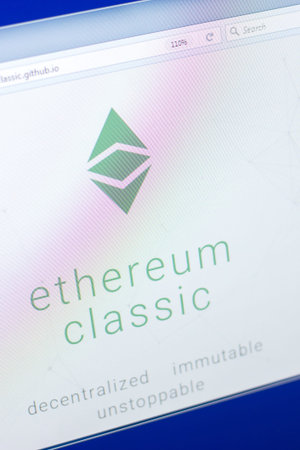 Ryazan, Russia - March 29, 2018 - Homepage of Ethereum Classic cryptocurrency on PC display, web...