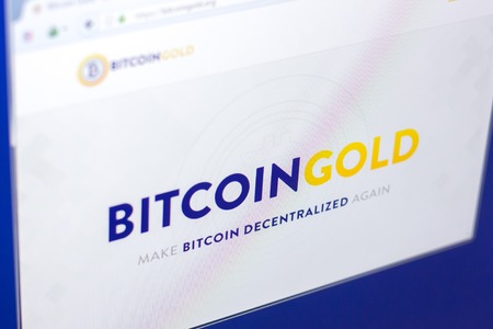 Ryazan, Russia - March 29, 2018 - Homepage of Bitcoin Gold cryptocurrency on PC display, web address - bitcoingold.orgのeditorial素材